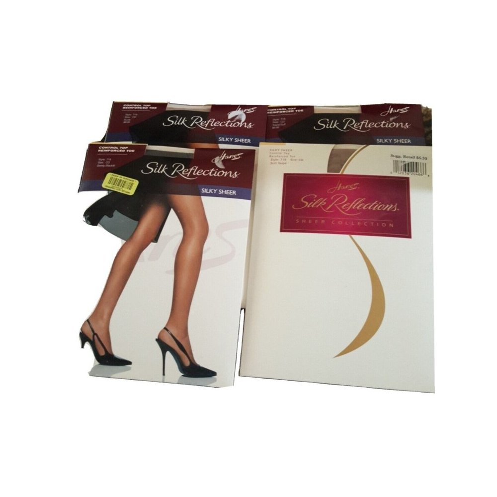 4 Pkg Hanes Silk Reflections Size CD Pantyhose 718 Taupe Barely Black Buff Nude